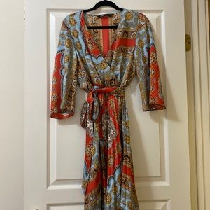 Zara Orange and Blue Pleated Dress